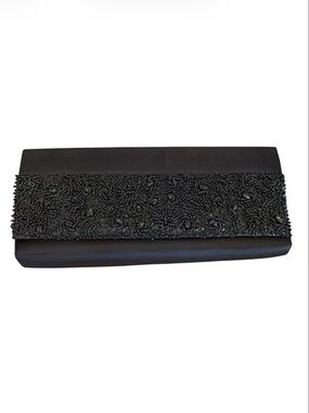 Valerie Stevens Black Satin Beaded Clutch